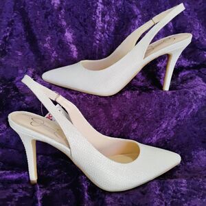 NWT Jessica Simpson White Woven Slingback Heels Pointed Toe Size 8 Ivory